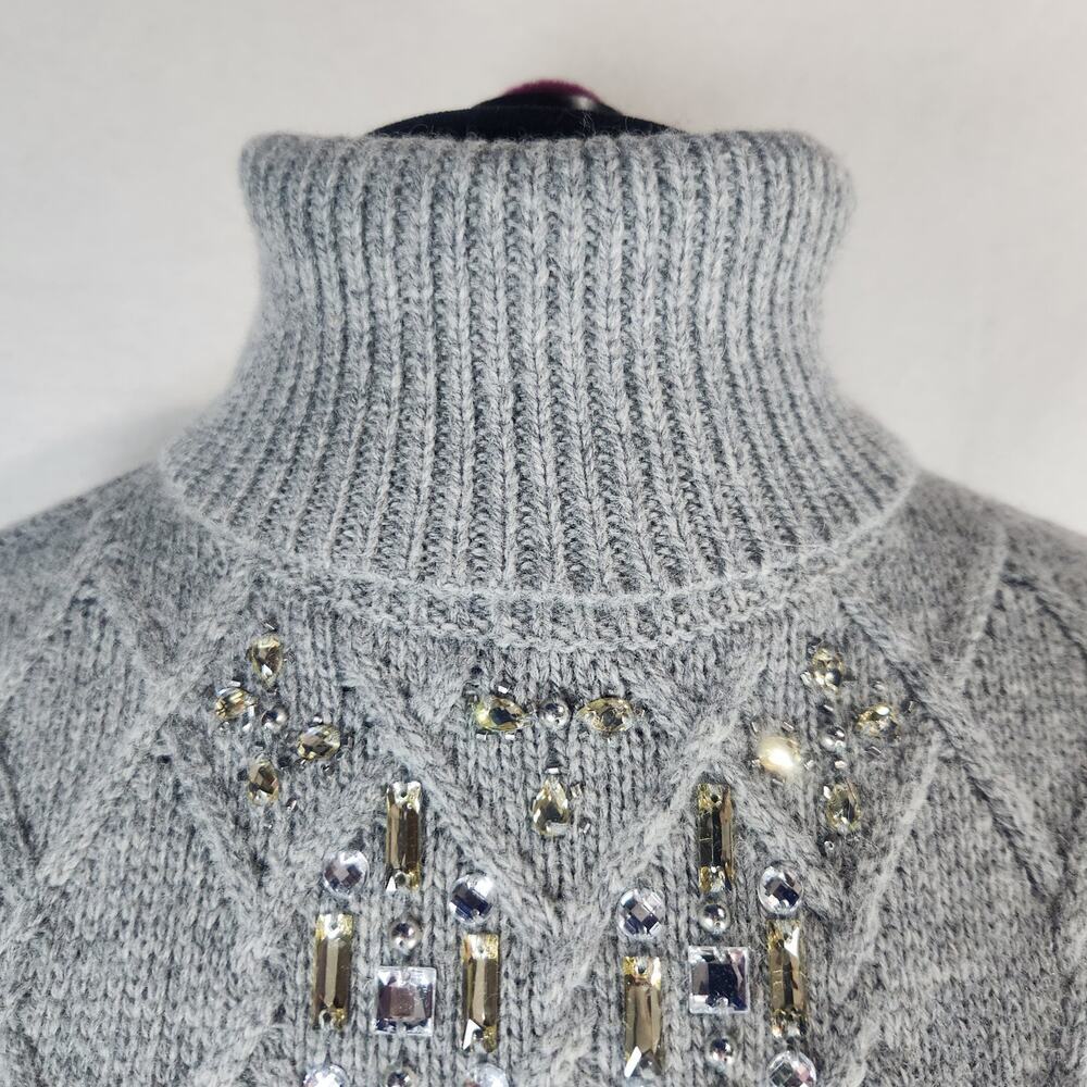 The Limited Small Wool Blend Gray Short Sleeve Sweater Trellis Design With Bling - Picture 1 of 11